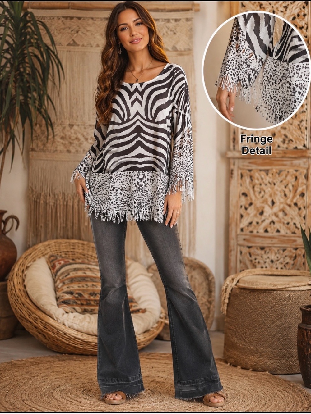 Mushka by Sienna Rose black and white Zebra print semi sheer tunic